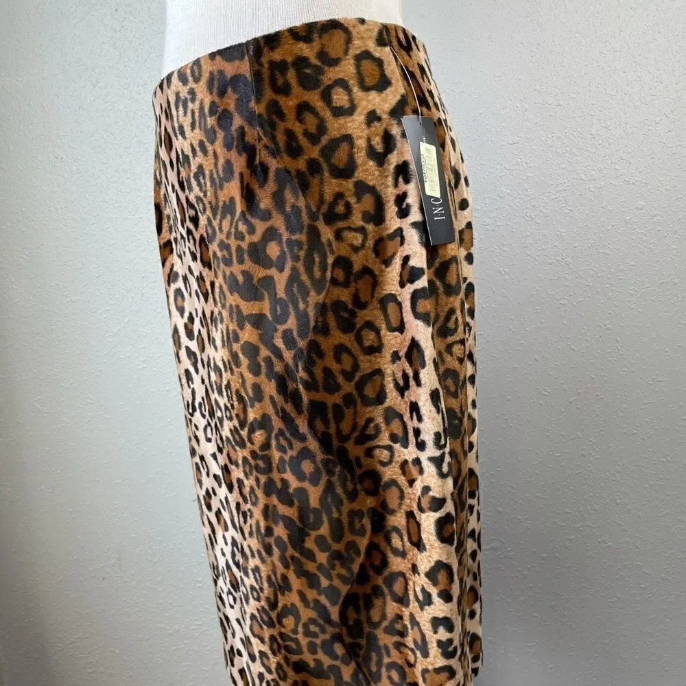 NWT INC Leopard Print Velour Skirt Size 10